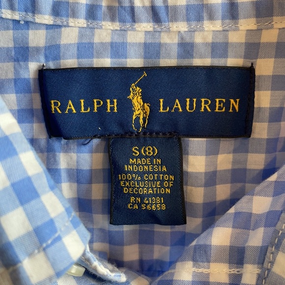 Ralph Lauren checkered blue and white boys long sleeve, size S(8) - Picture 3 of 4